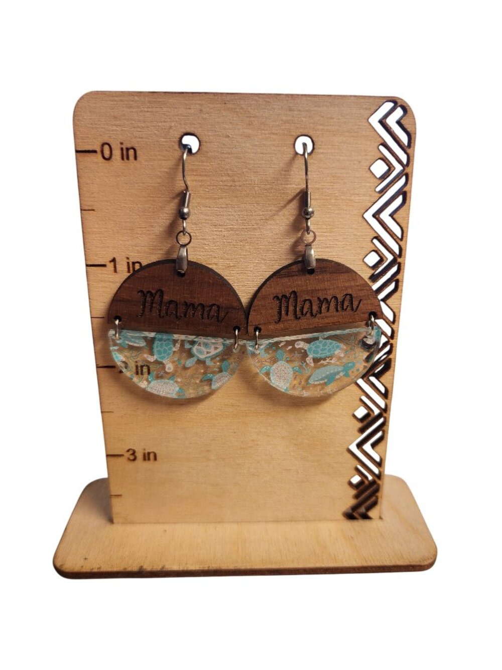 Mama Sea Turtle Wood & Acrylic Dangle Earrings - Picture 1 of 1